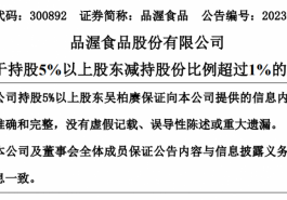 品渥食品董事吴柏赓累计减持股份比例超1%
